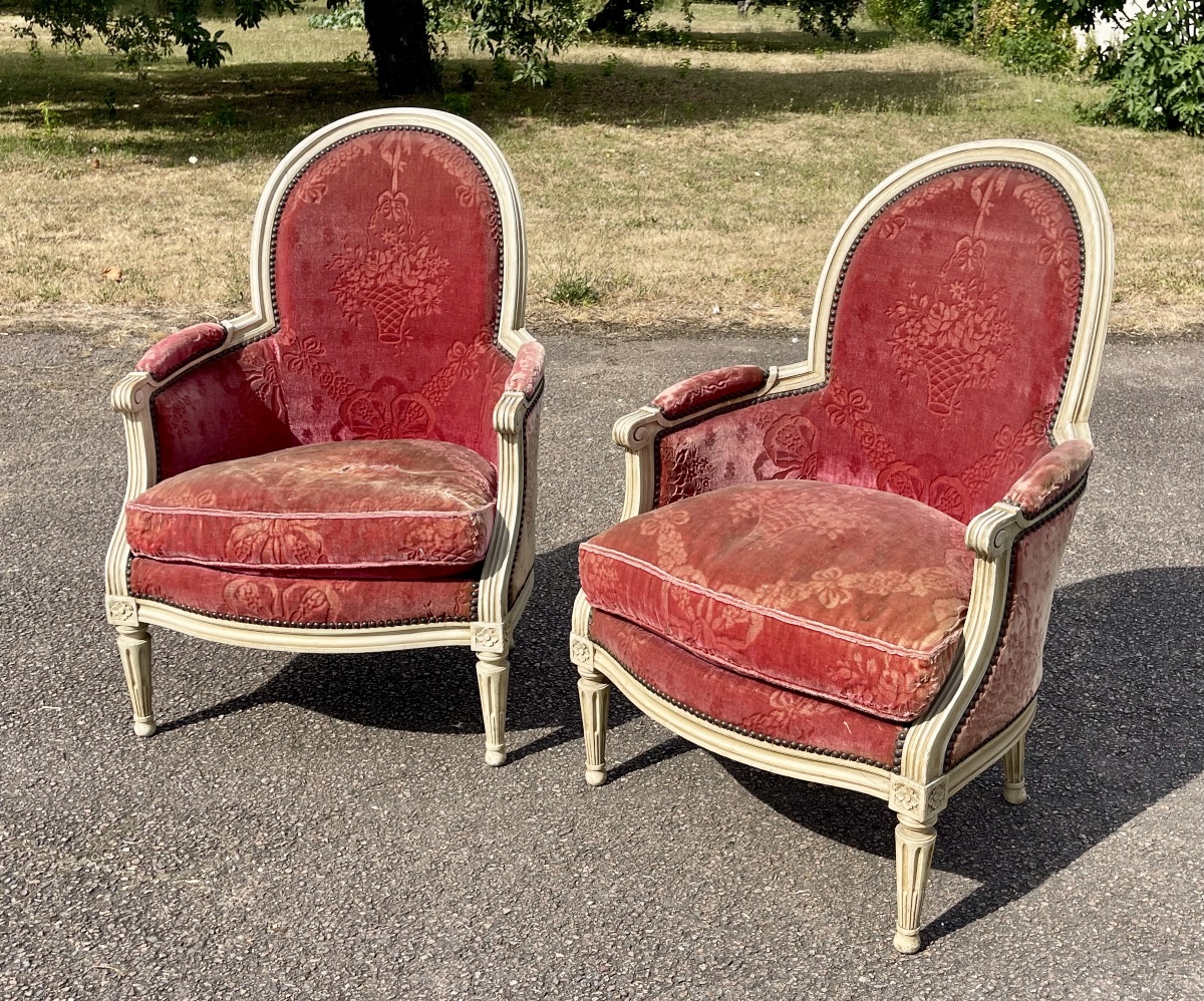 Paire de Bergères Style Louis XVI-photo-2