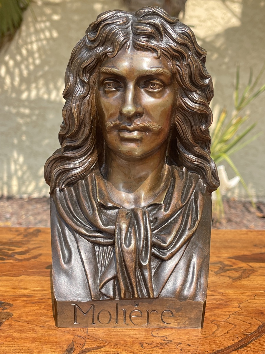 Patinated Bronze Bust Of Molière -photo-2