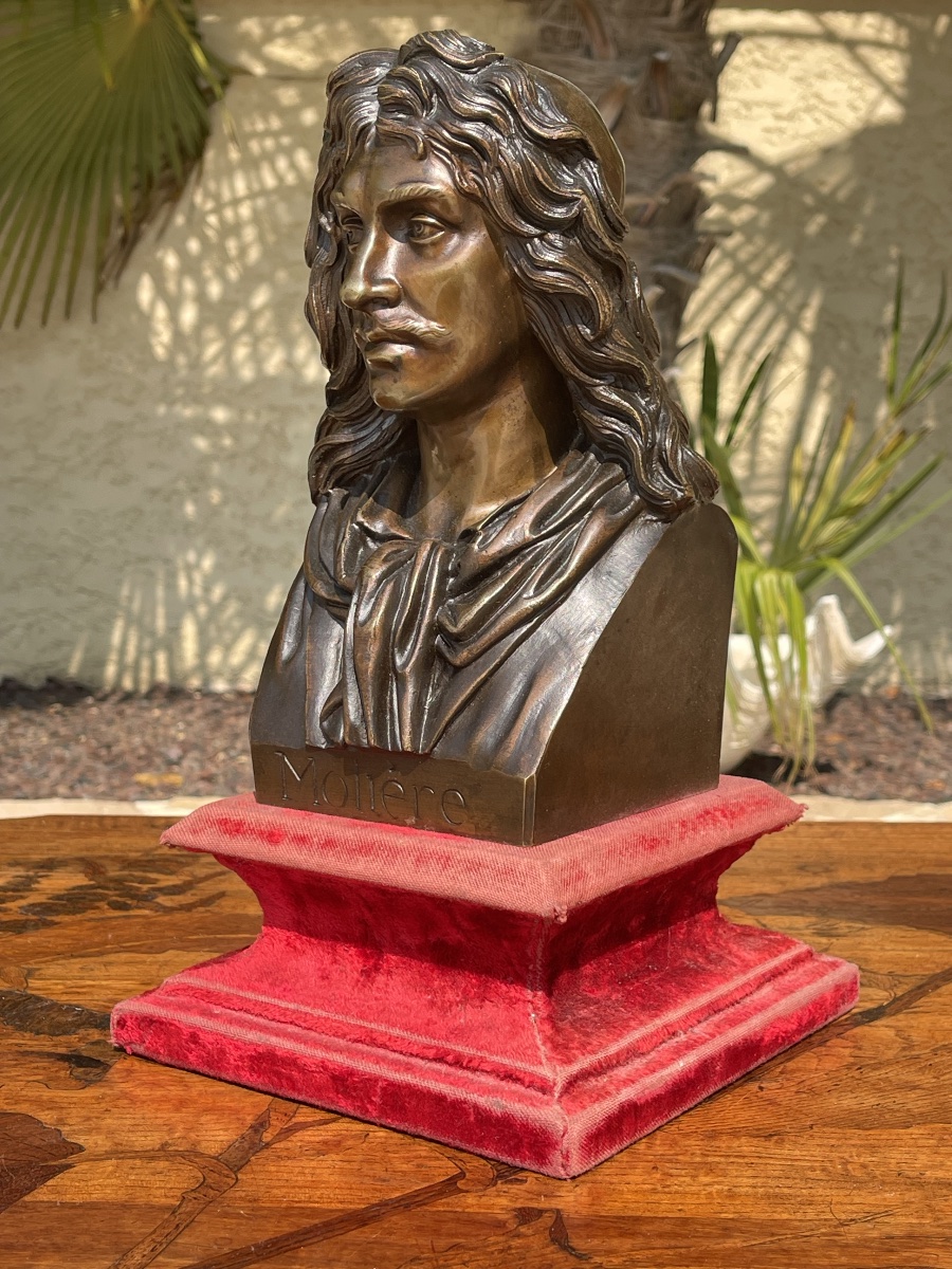 Patinated Bronze Bust Of Molière -photo-4