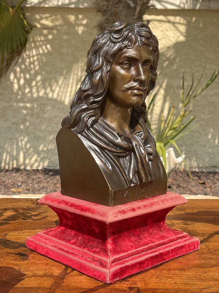 Patinated Bronze Bust Of Molière -photo-6