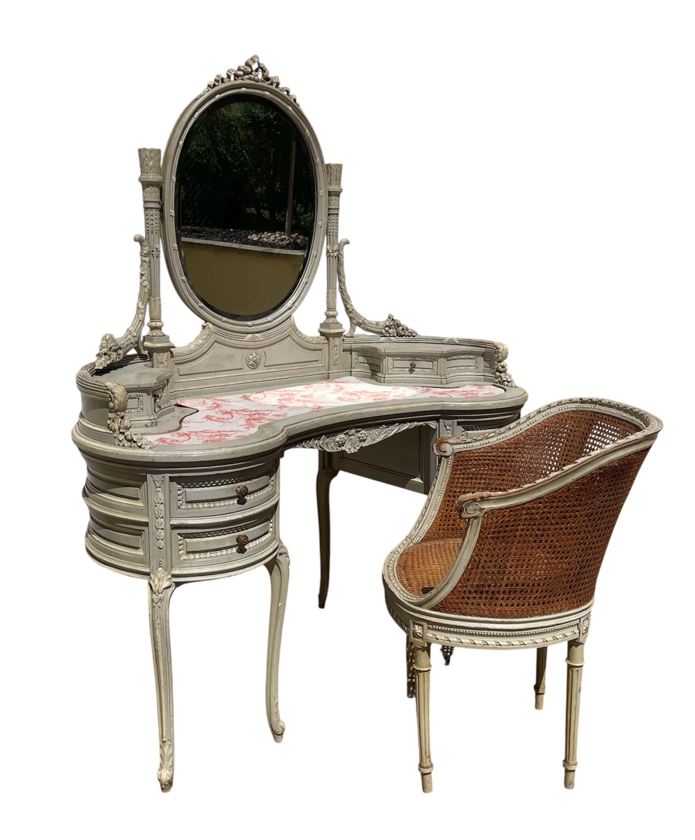 Louis XVI-style Lacquered Dressing Table And Chair-photo-2