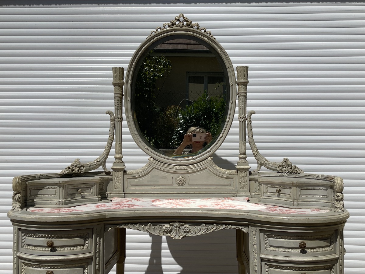 Louis XVI-style Lacquered Dressing Table And Chair-photo-4