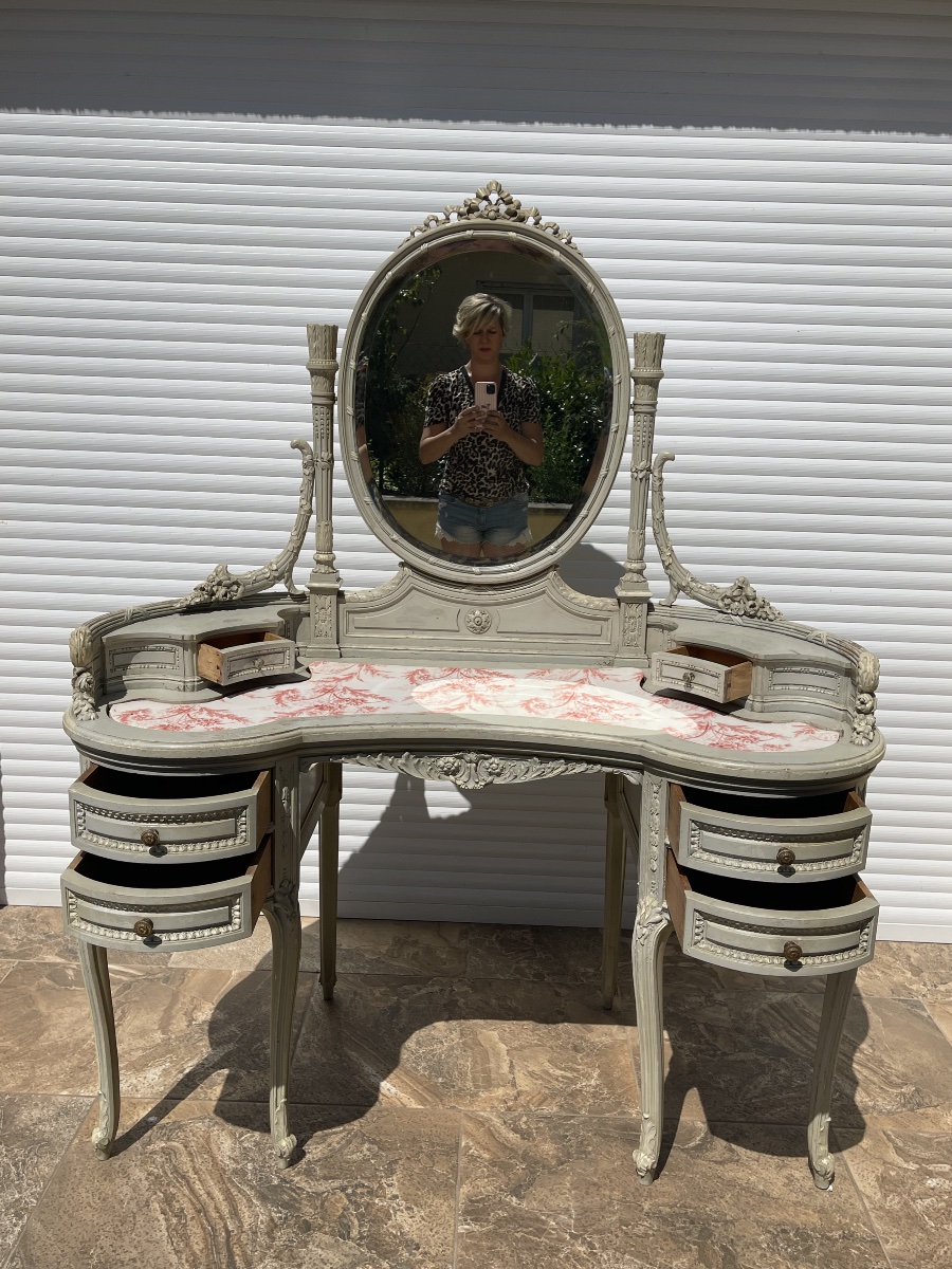 Louis XVI-style Lacquered Dressing Table And Chair-photo-7
