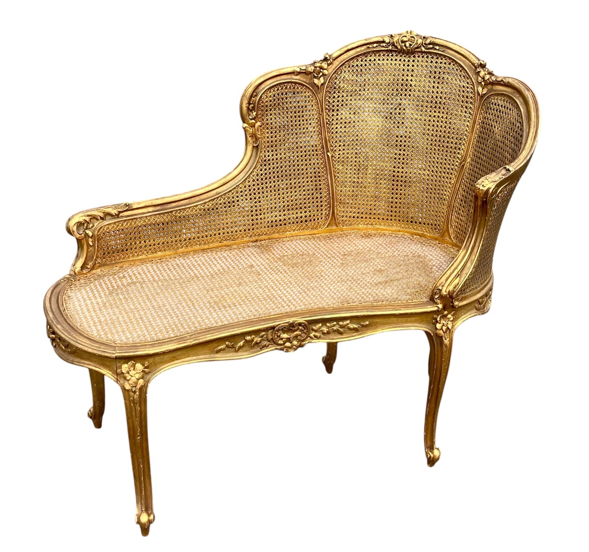 Louis XV-style Bench With Gilded Wood And Wickerwork-photo-2