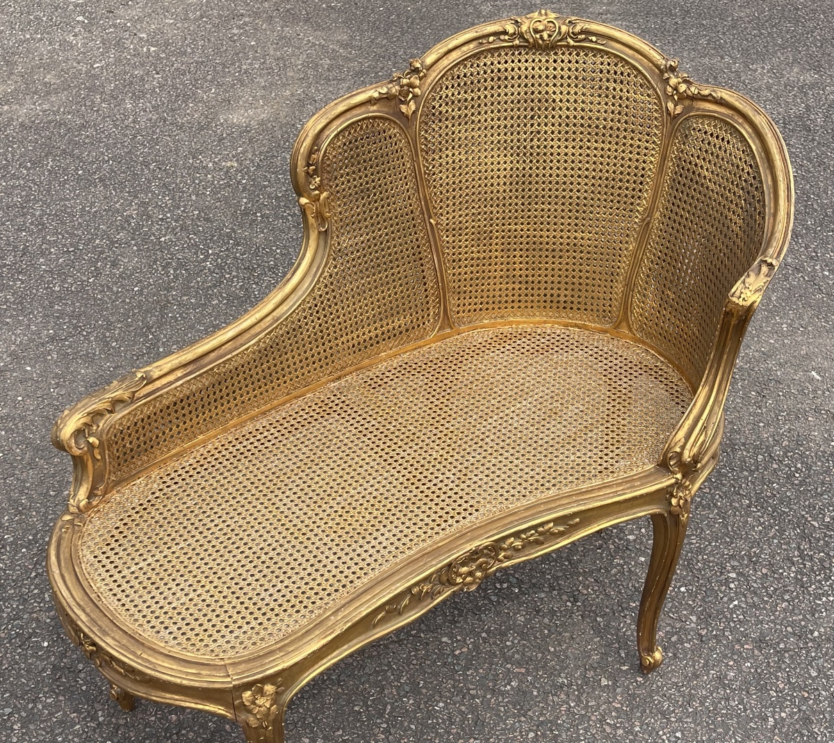 Louis XV-style Bench With Gilded Wood And Wickerwork-photo-3