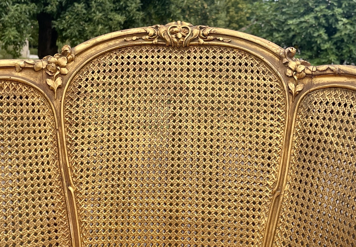 Louis XV-style Bench With Gilded Wood And Wickerwork-photo-3