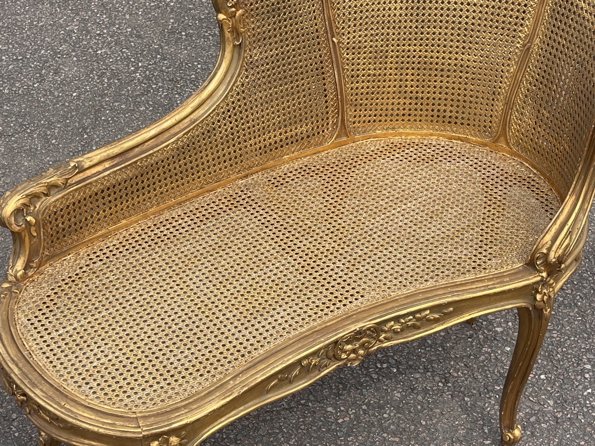 Louis XV-style Bench With Gilded Wood And Wickerwork-photo-4