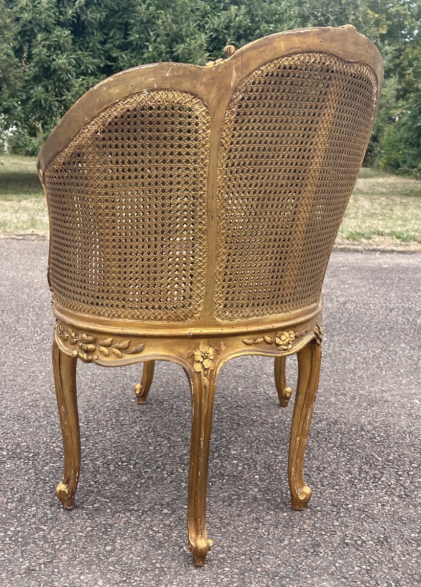Louis XV-style Bench With Gilded Wood And Wickerwork-photo-6