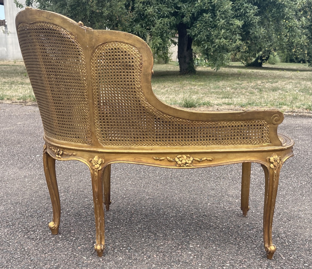 Louis XV-style Bench With Gilded Wood And Wickerwork-photo-7