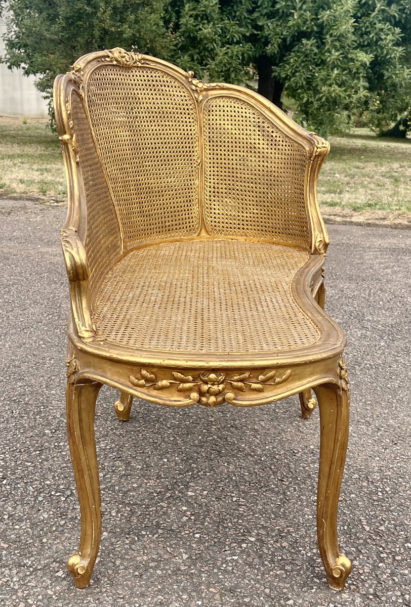 Louis XV-style Bench With Gilded Wood And Wickerwork-photo-8