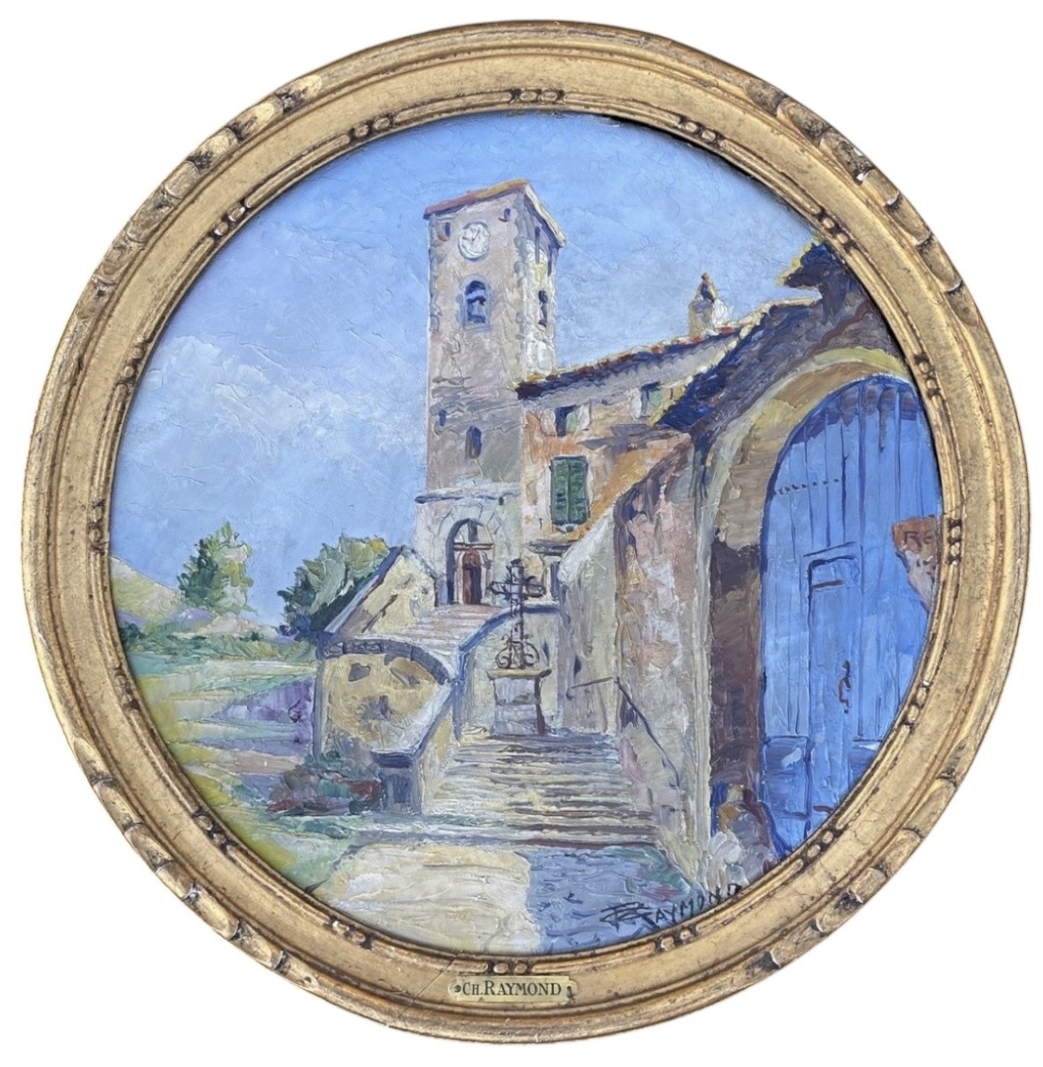 Ch. RAYMOND - Huile sur Isorel, Eglise à PIOLENC (Vaucluse) 