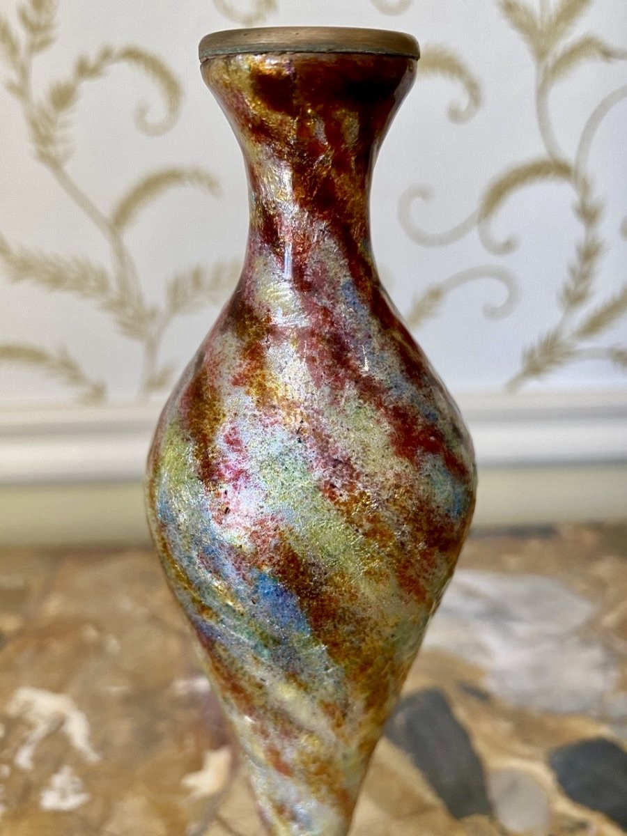 Jules SARLANDIE - Vase en Cuivre Émaillé Limoges-photo-2