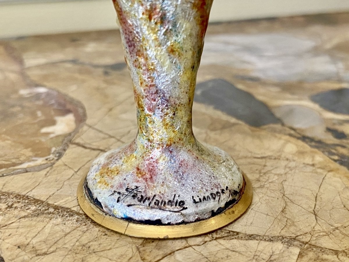 Jules SARLANDIE - Vase en Cuivre Émaillé Limoges-photo-3