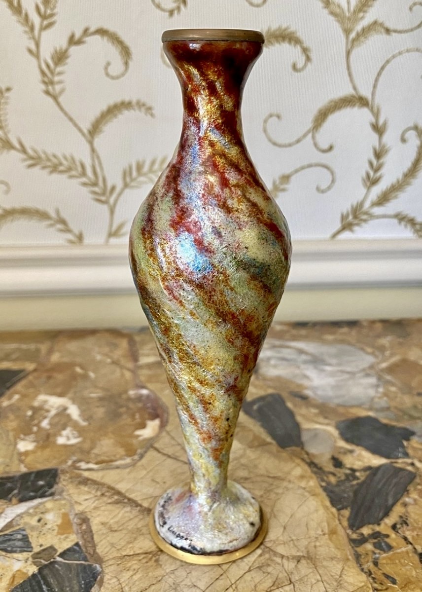 Jules SARLANDIE - Vase en Cuivre Émaillé Limoges-photo-4
