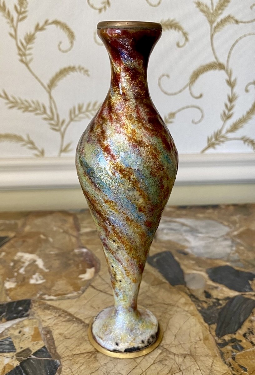 Jules SARLANDIE - Vase en Cuivre Émaillé Limoges-photo-2
