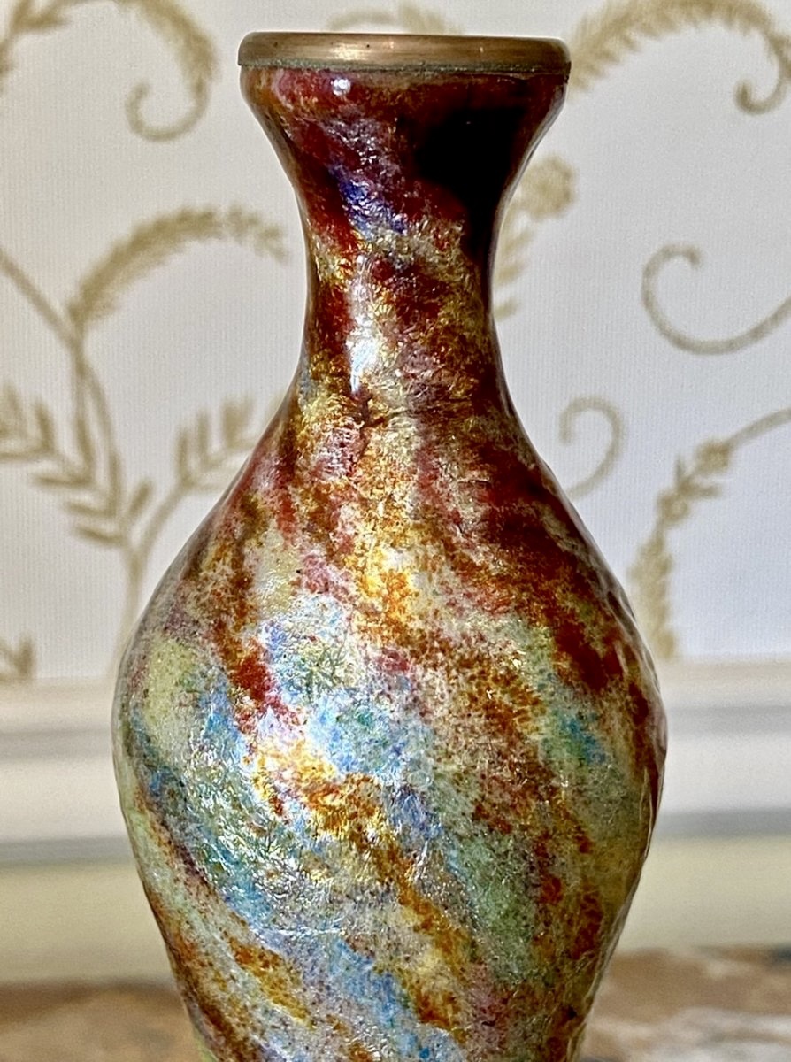 Jules SARLANDIE - Vase en Cuivre Émaillé Limoges-photo-3