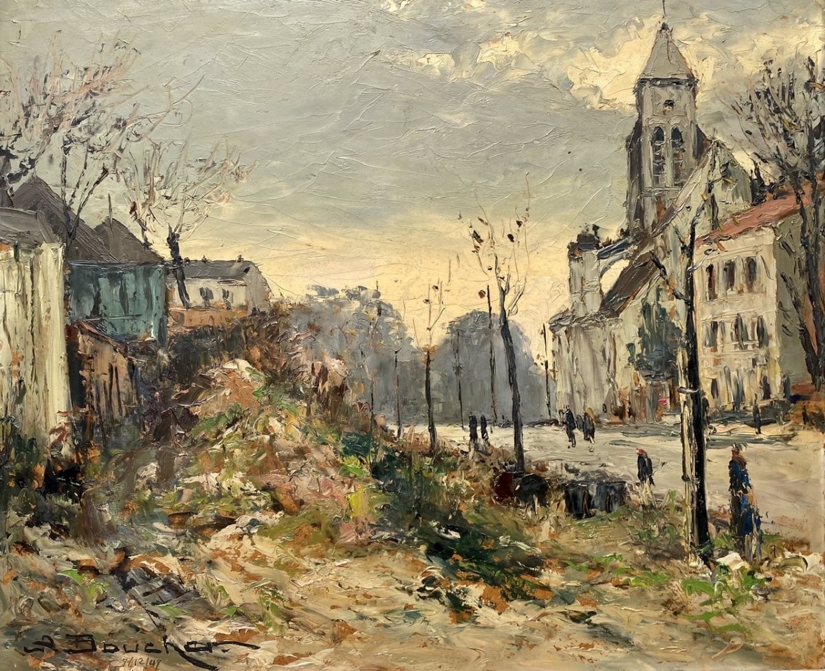 Amédée BOUCHER - Scène de Rue Animée en Automne-photo-2