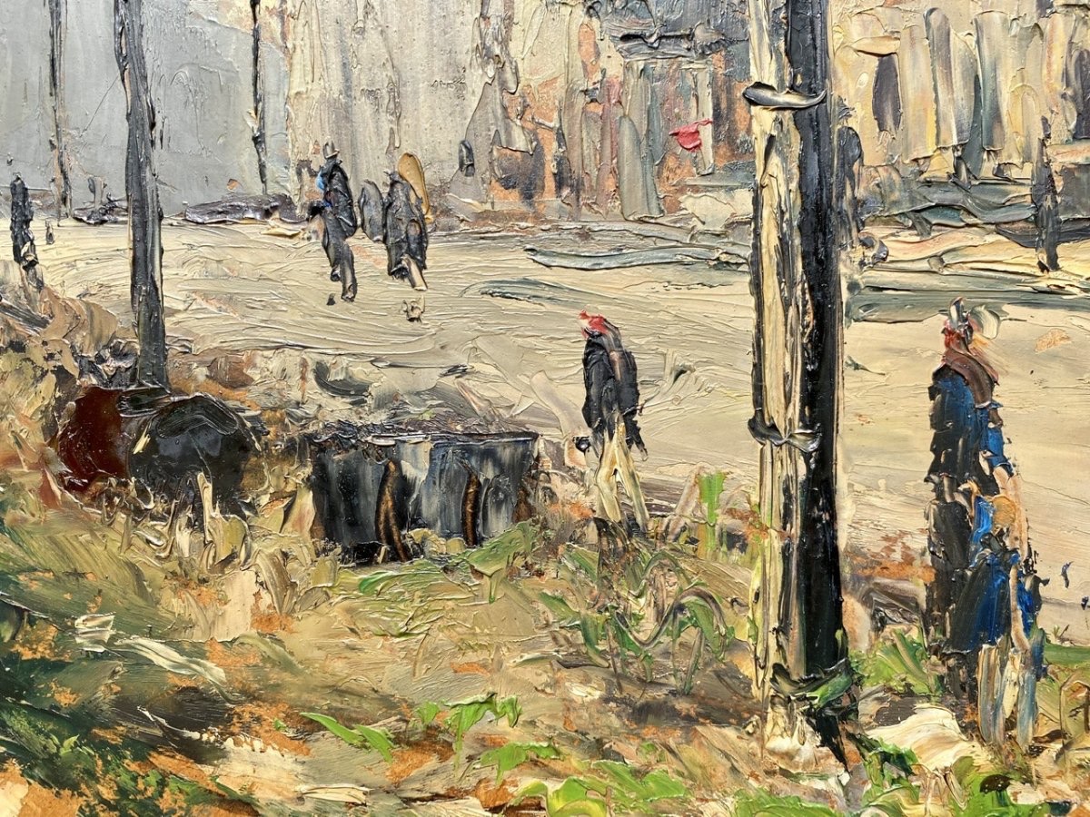 Amédée BOUCHER - Scène de Rue Animée en Automne-photo-2