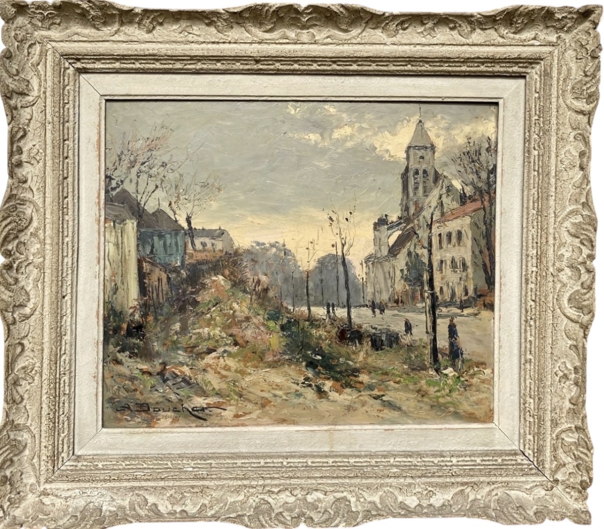 Amédée BOUCHER - Scène de Rue Animée en Automne