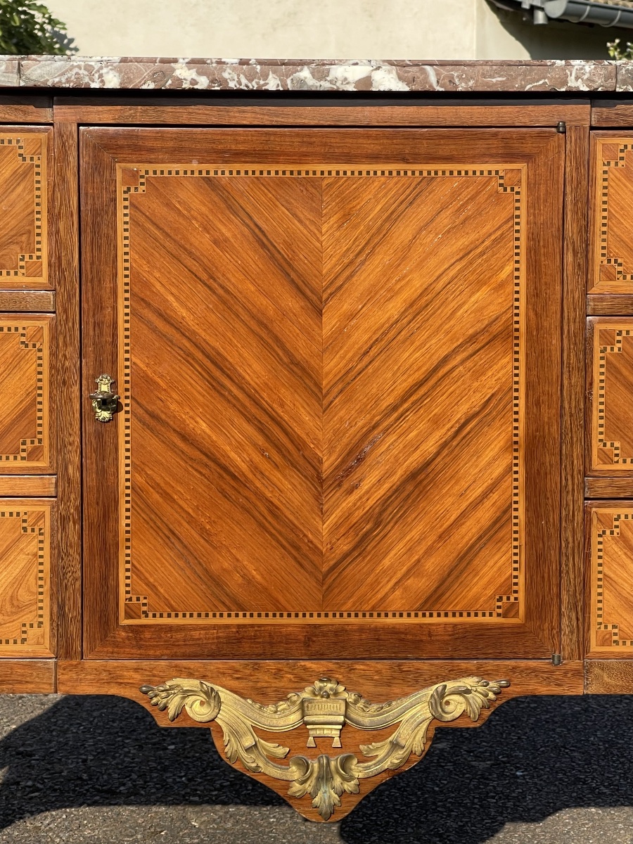 Transitional-style Marquetry Chest Of Drawers-photo-2