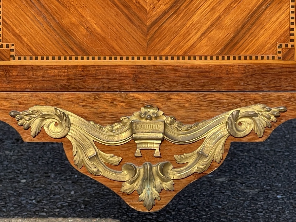 Transitional-style Marquetry Chest Of Drawers-photo-3