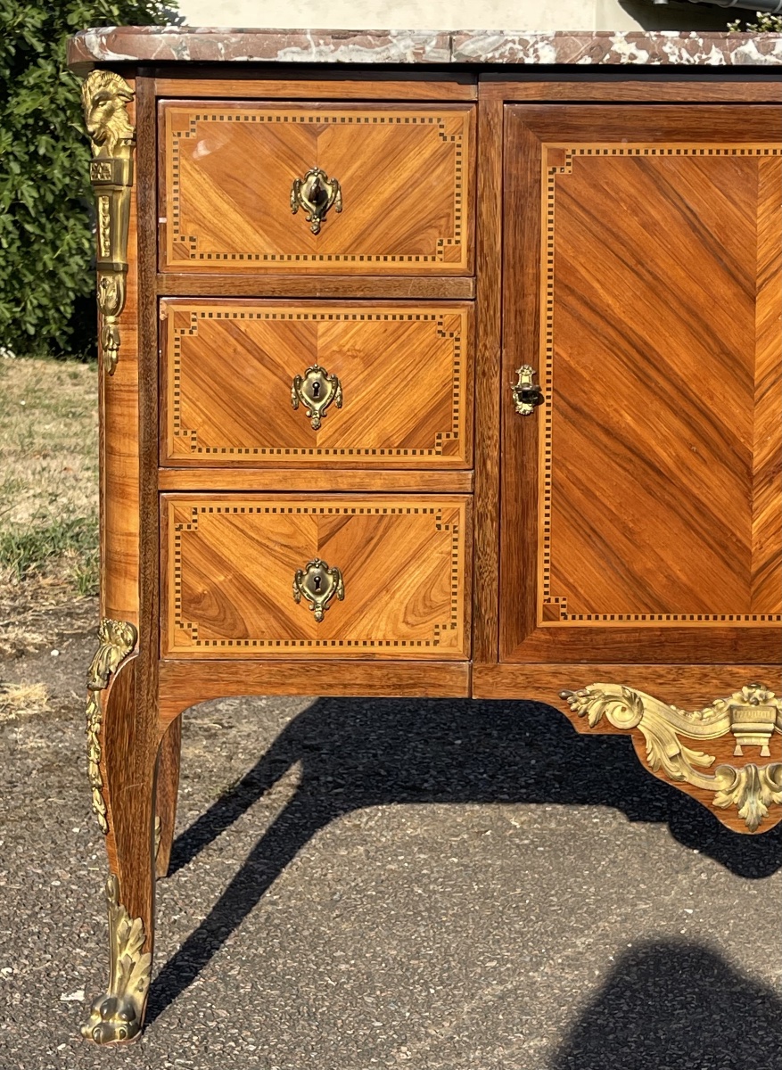 Transitional-style Marquetry Chest Of Drawers-photo-4