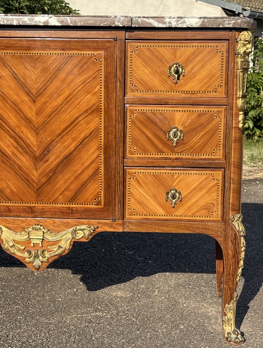 Transitional-style Marquetry Chest Of Drawers-photo-1
