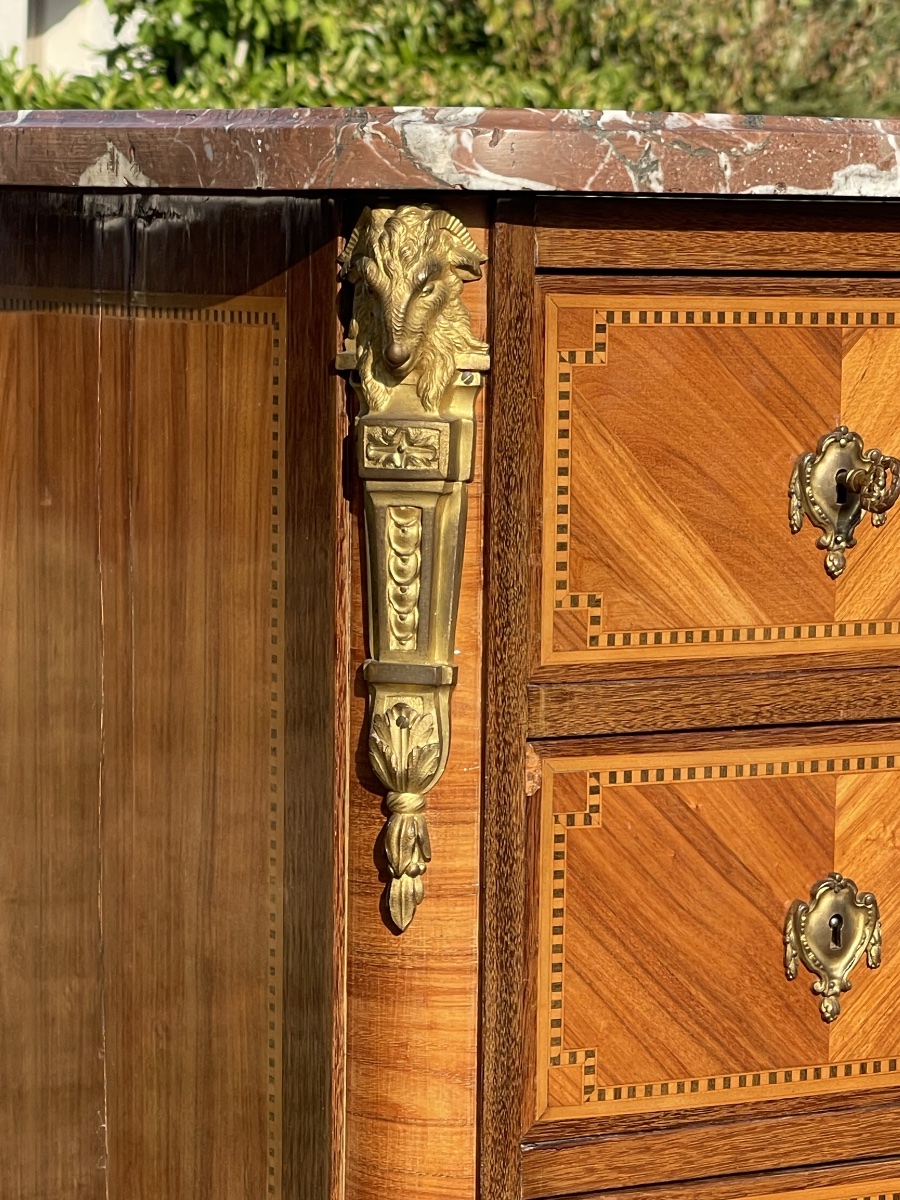 Transitional-style Marquetry Chest Of Drawers-photo-3