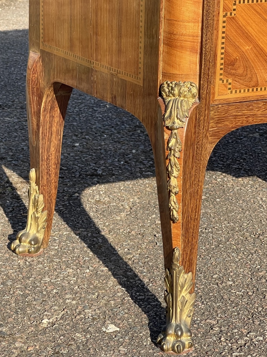 Transitional-style Marquetry Chest Of Drawers-photo-4
