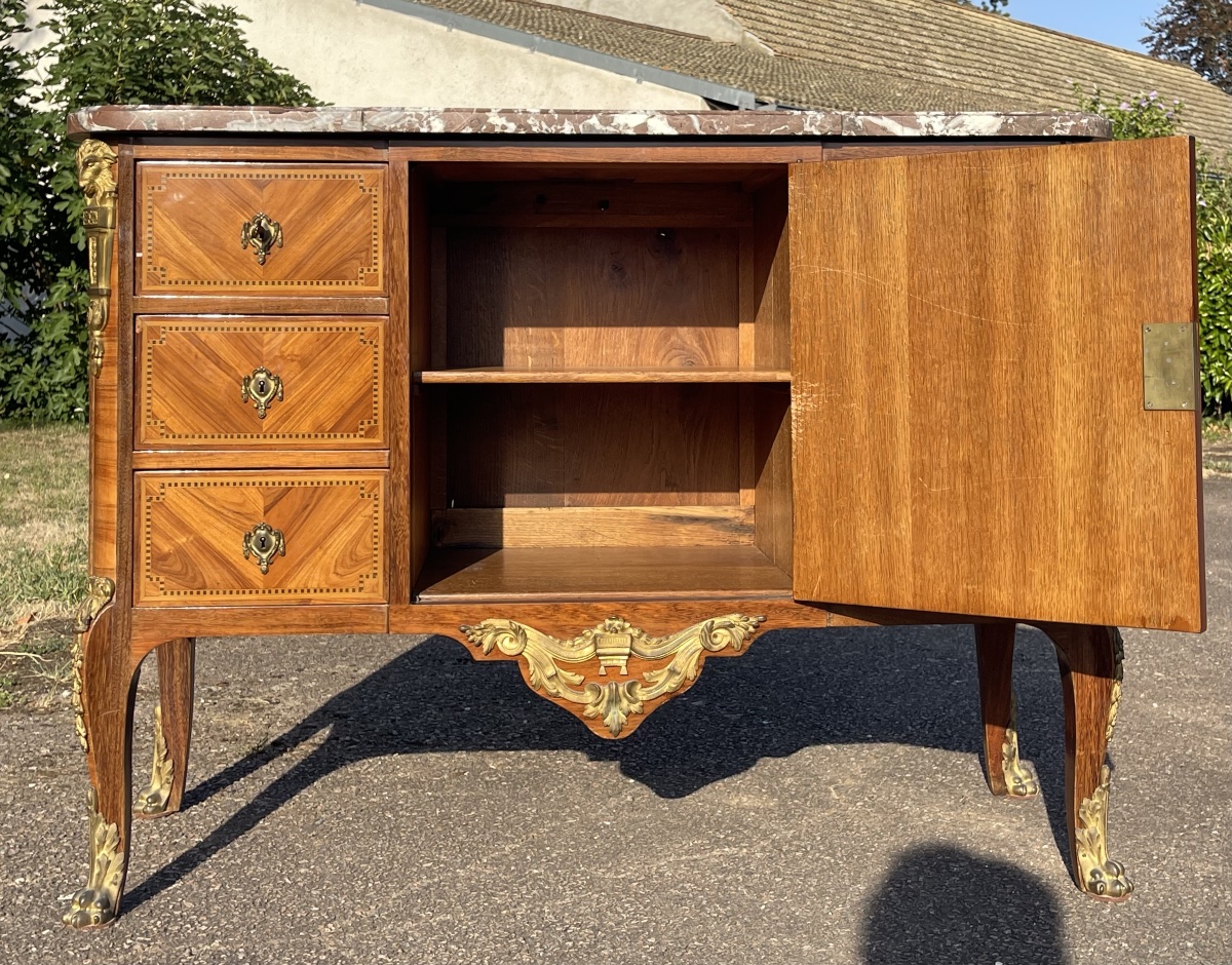Transitional-style Marquetry Chest Of Drawers-photo-5