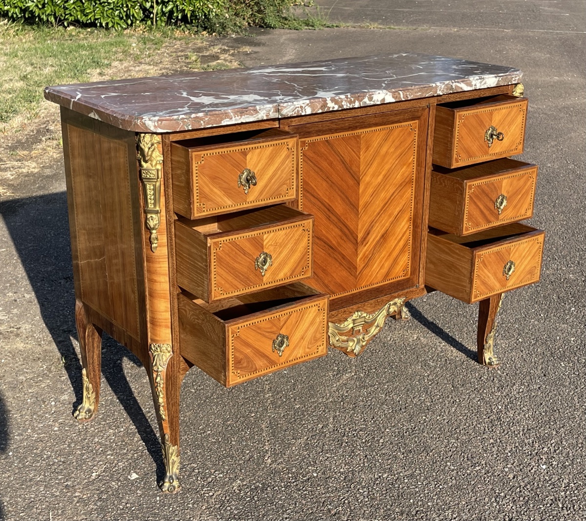 Transitional-style Marquetry Chest Of Drawers-photo-6