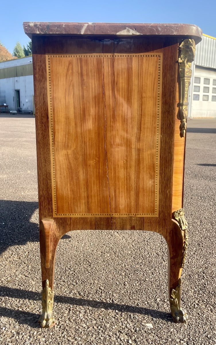 Transitional-style Marquetry Chest Of Drawers-photo-7