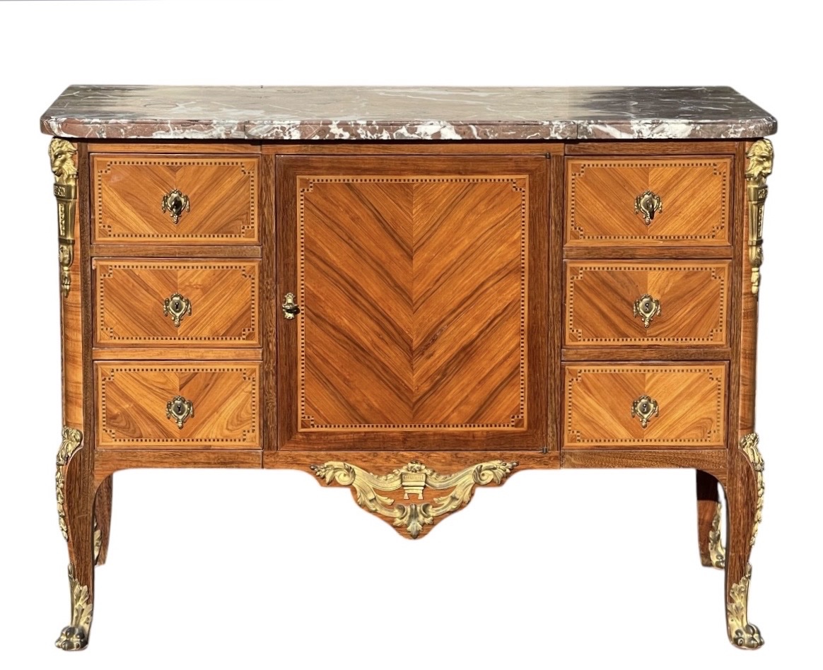 Transitional-style Marquetry Chest Of Drawers