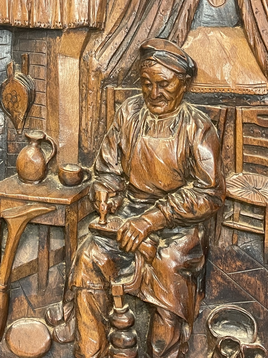 Jules BRET - Panneau en Bois Sculpté -photo-3