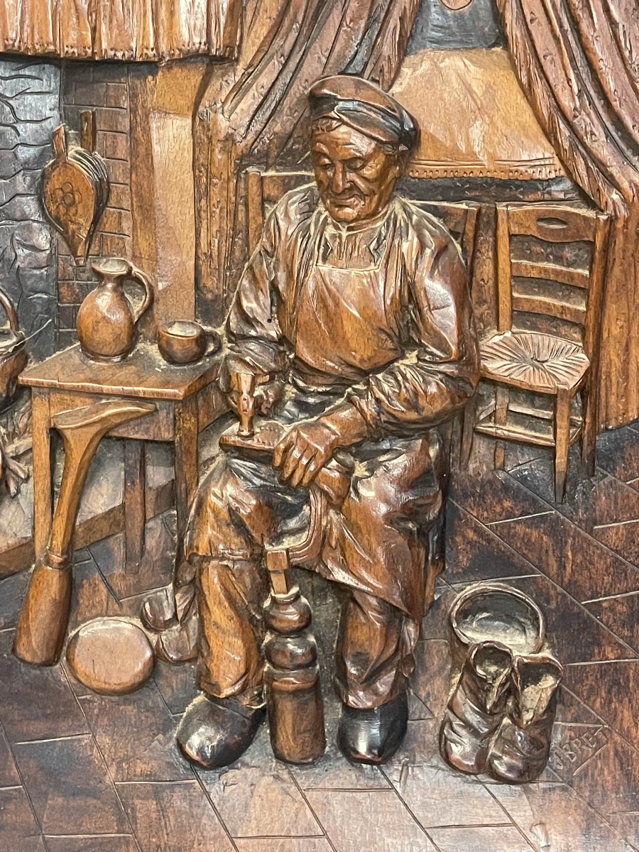 Jules BRET - Panneau en Bois Sculpté -photo-3