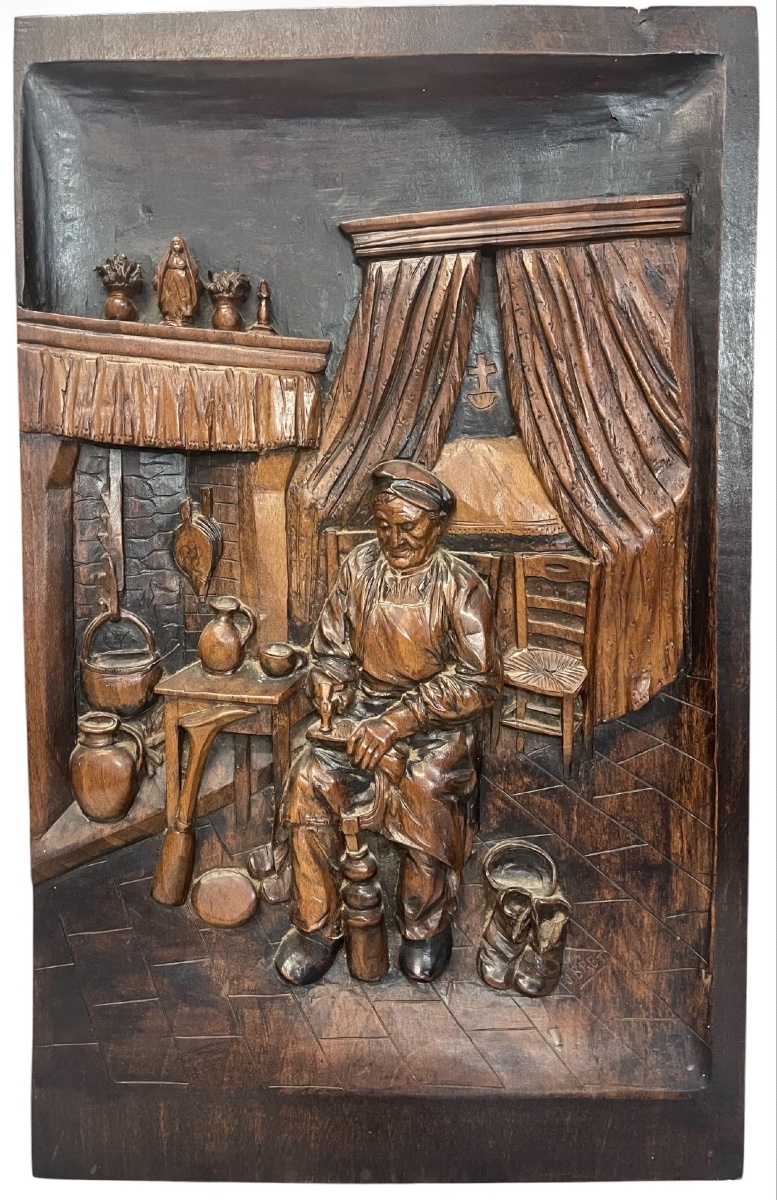 Jules BRET - Panneau en Bois Sculpté 
