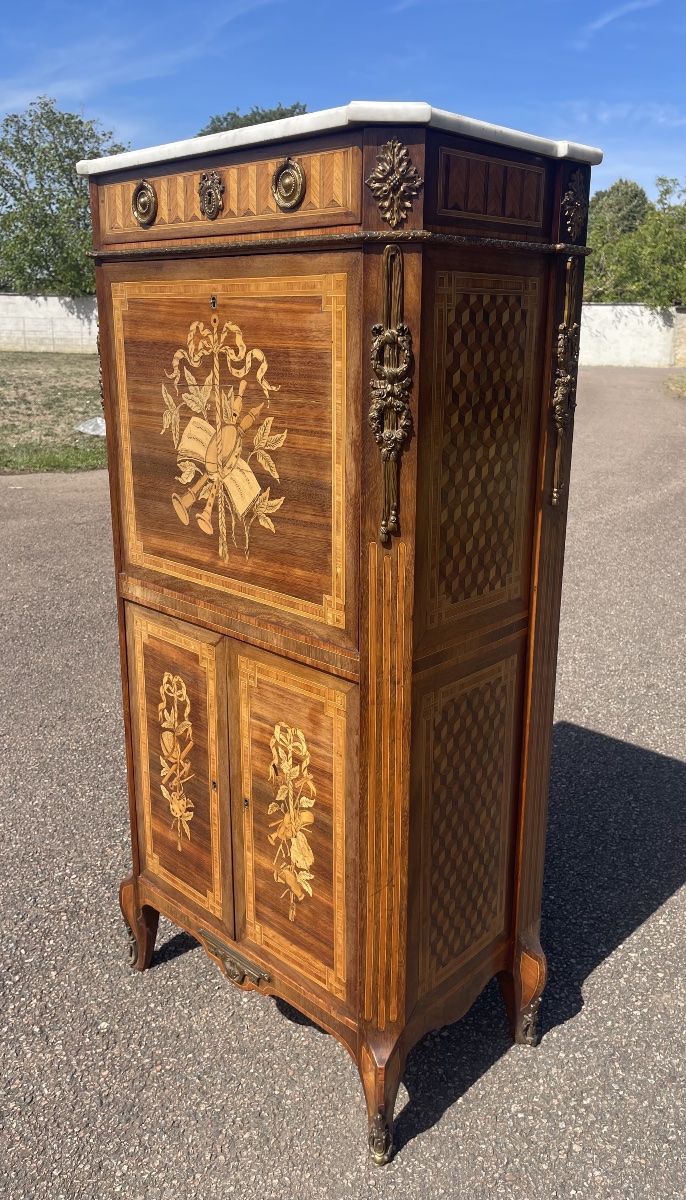 Louis XV/louis XVI Transition-style Marquetry Secretary Desk-photo-3