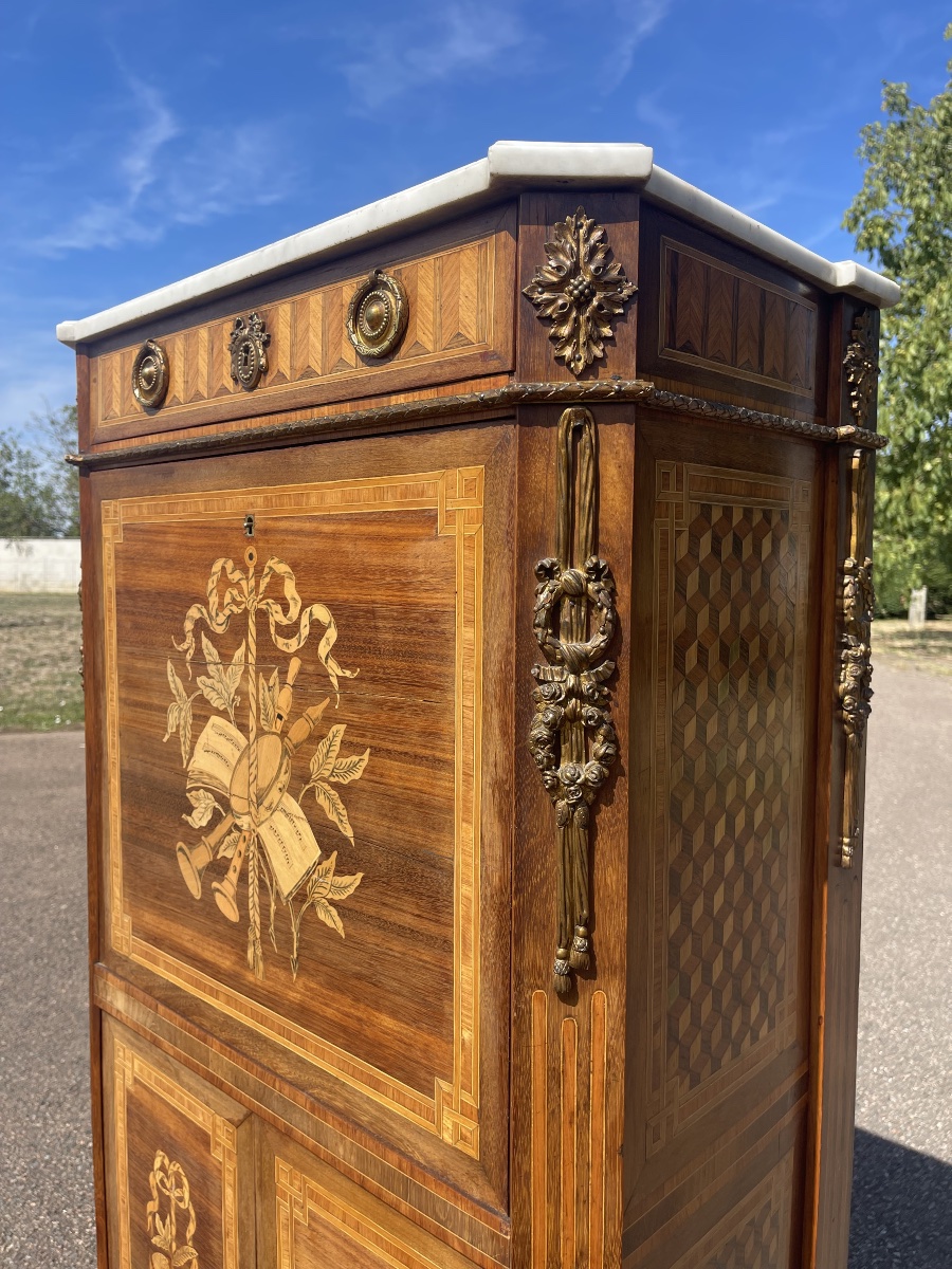 Louis XV/louis XVI Transition-style Marquetry Secretary Desk-photo-4