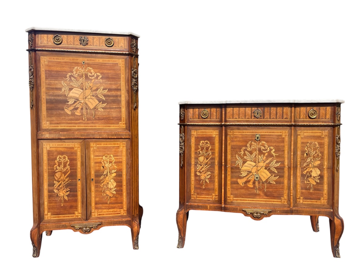 Louis XV/louis XVI Transition-style Marquetry Chest Of Drawers-photo-2