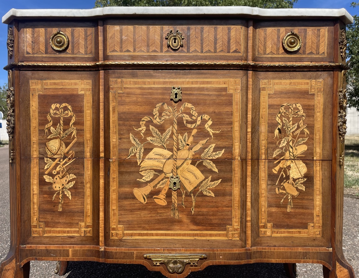 Louis XV/louis XVI Transition-style Marquetry Chest Of Drawers-photo-3