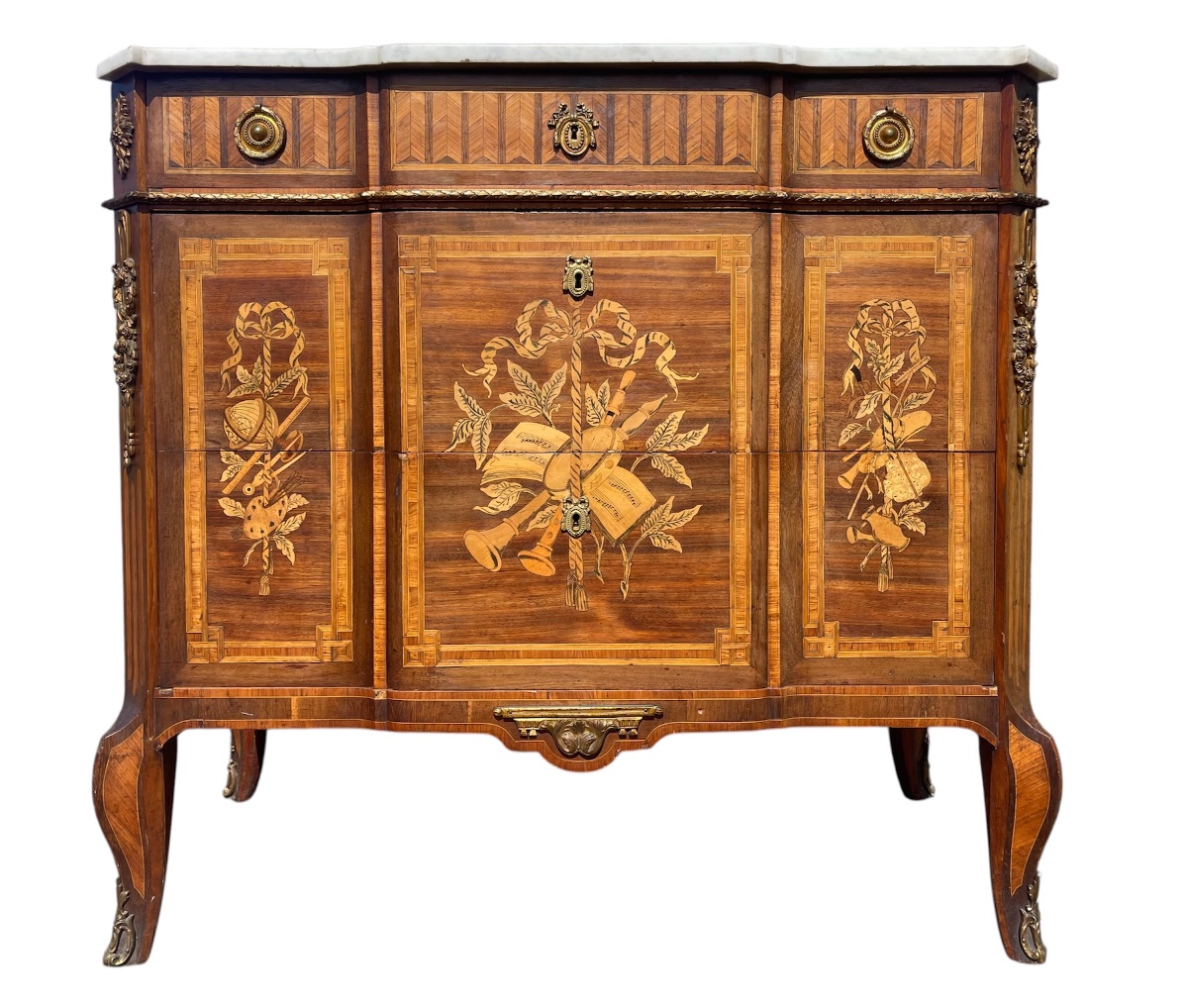 Louis XV/louis XVI Transition-style Marquetry Chest Of Drawers