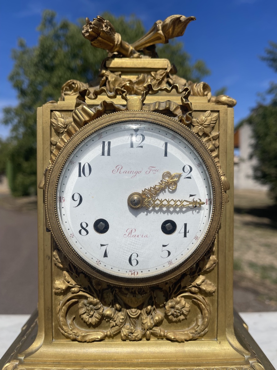 RAINGO Frères - Pendule en Bronze Doré -photo-2