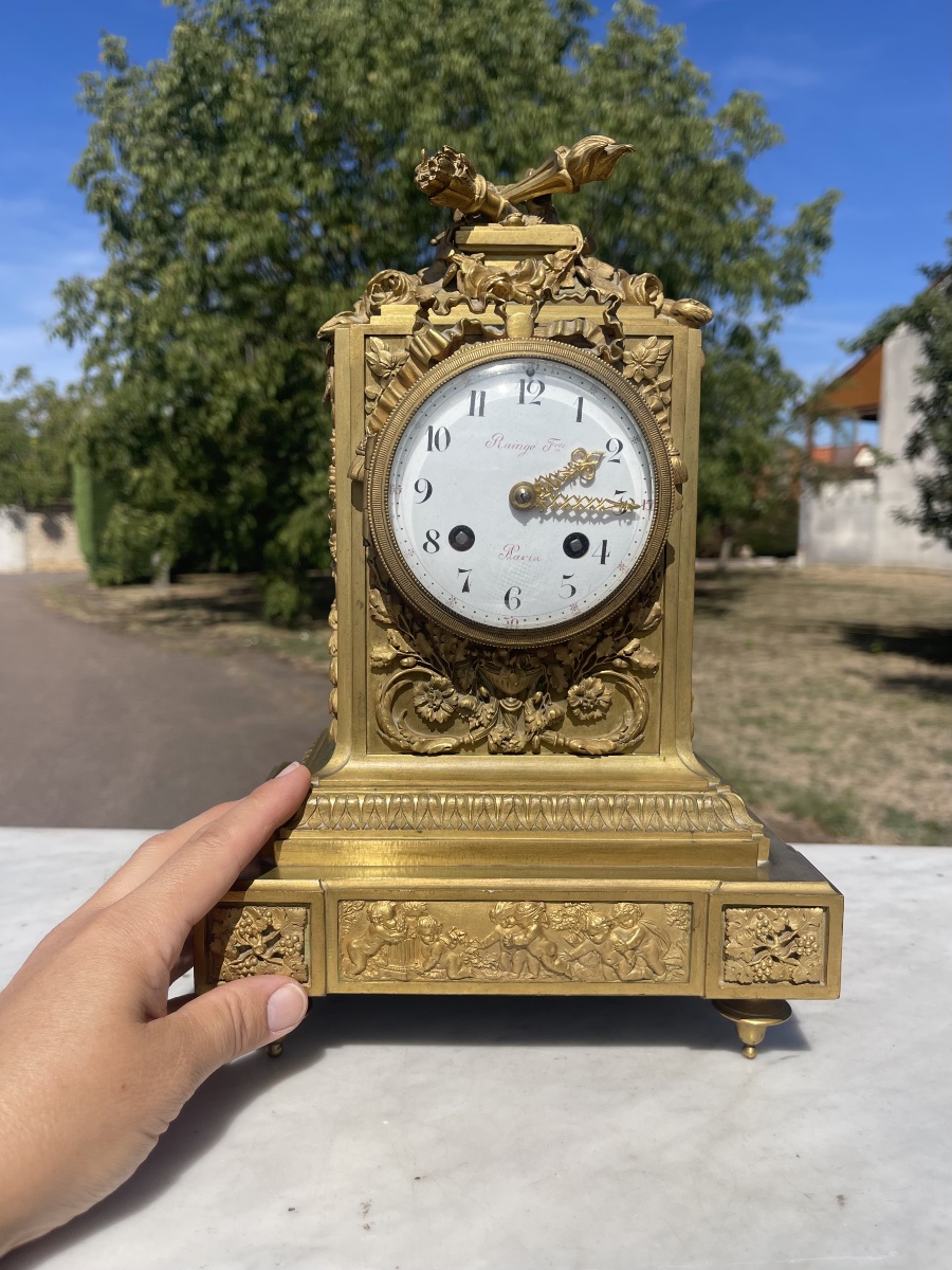 RAINGO Frères - Pendule en Bronze Doré -photo-8