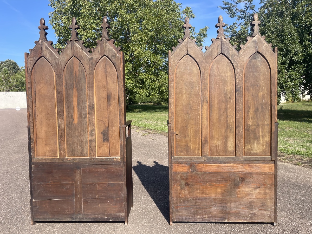 Paire de Bancs-coffres Style Gothique-photo-7