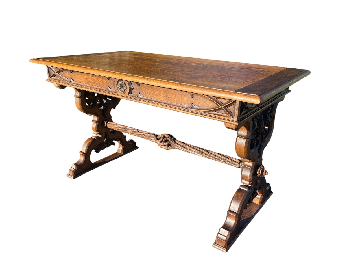 Bureau / Table en Chêne Style Gothique-photo-2