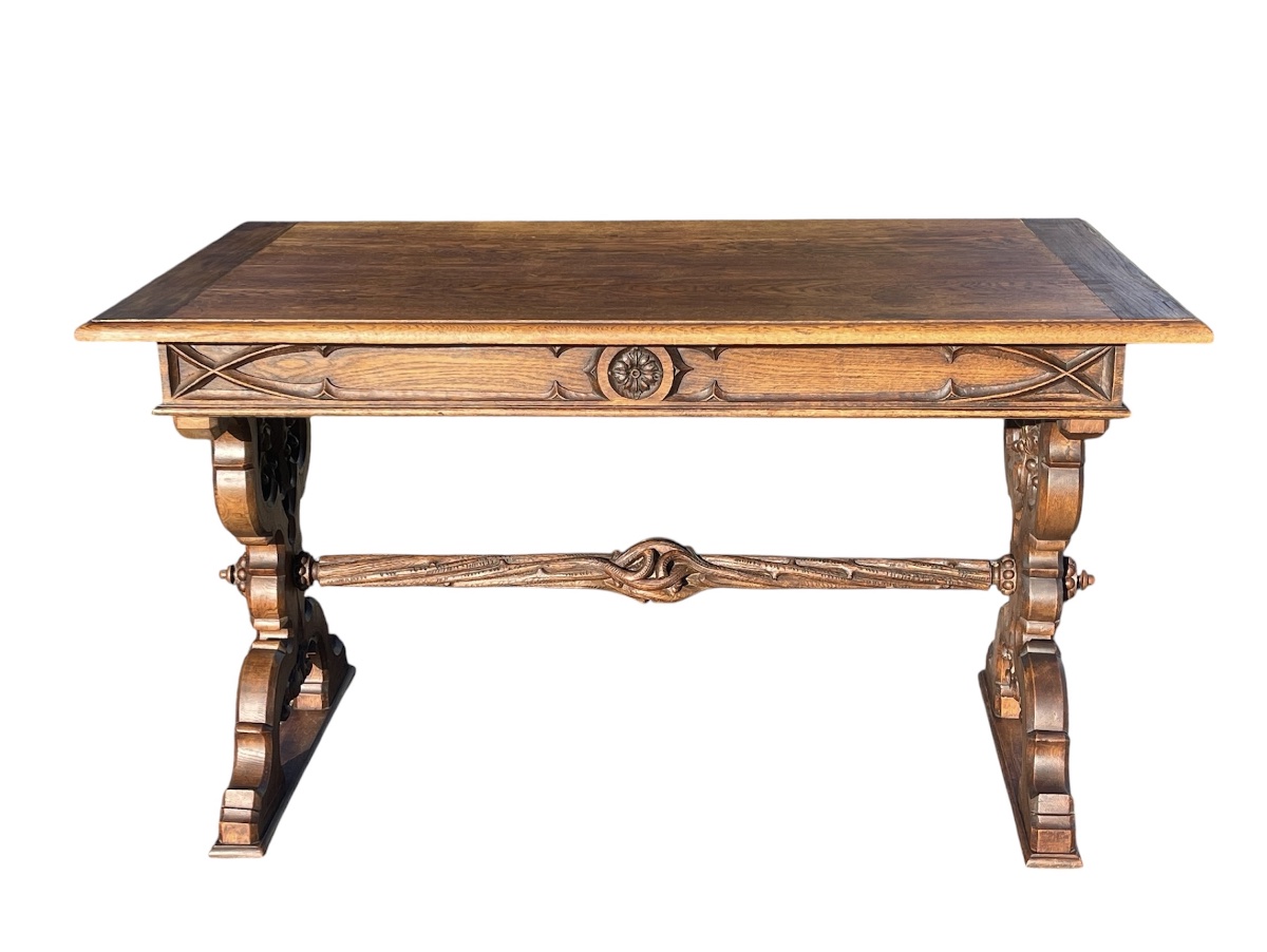 Bureau / Table en Chêne Style Gothique-photo-3
