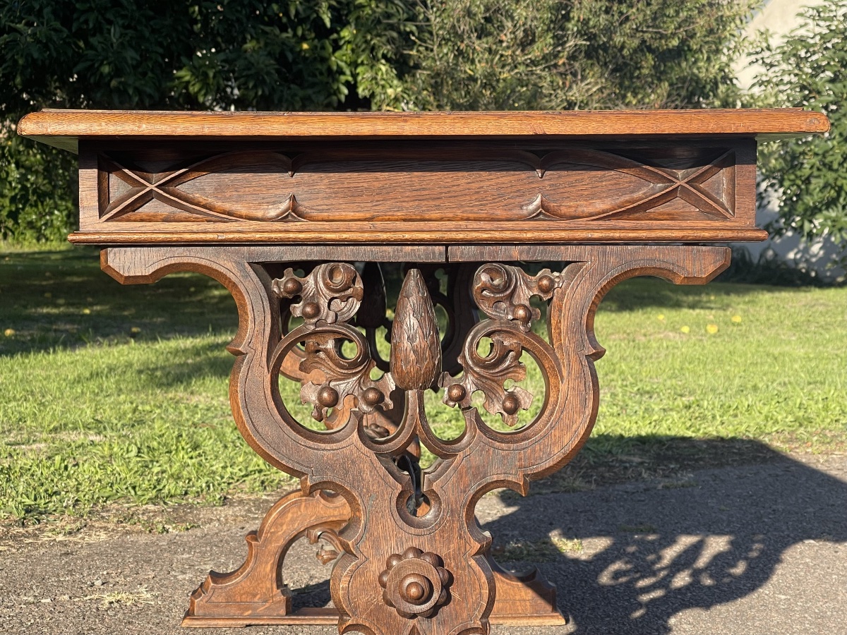 Bureau / Table en Chêne Style Gothique-photo-4