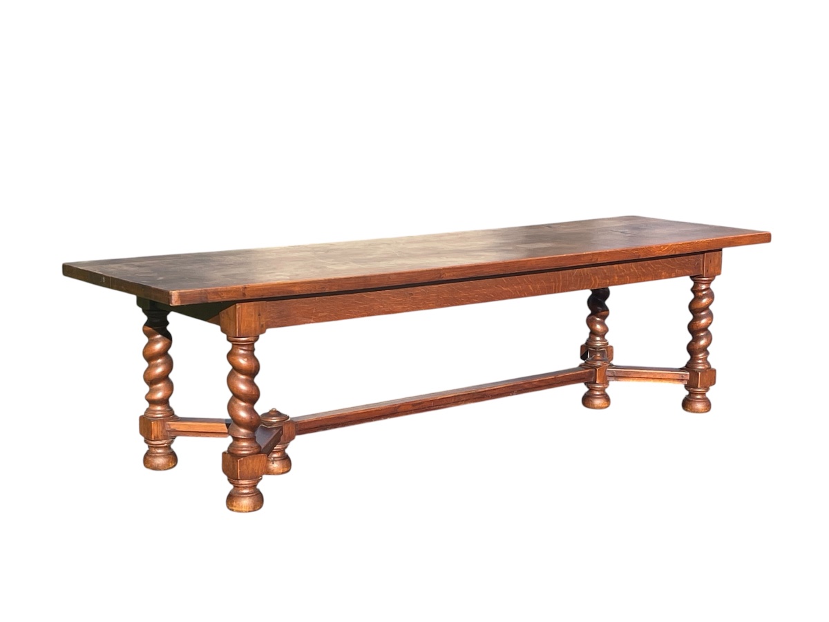 Table de Ferme en Chêne Torsadée Style Louis XIII