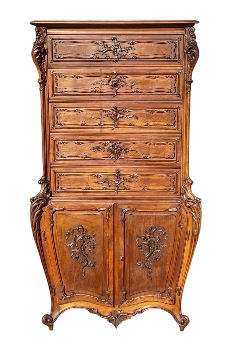Secrétaire Galbé en Noyer Style Louis XV-photo-2