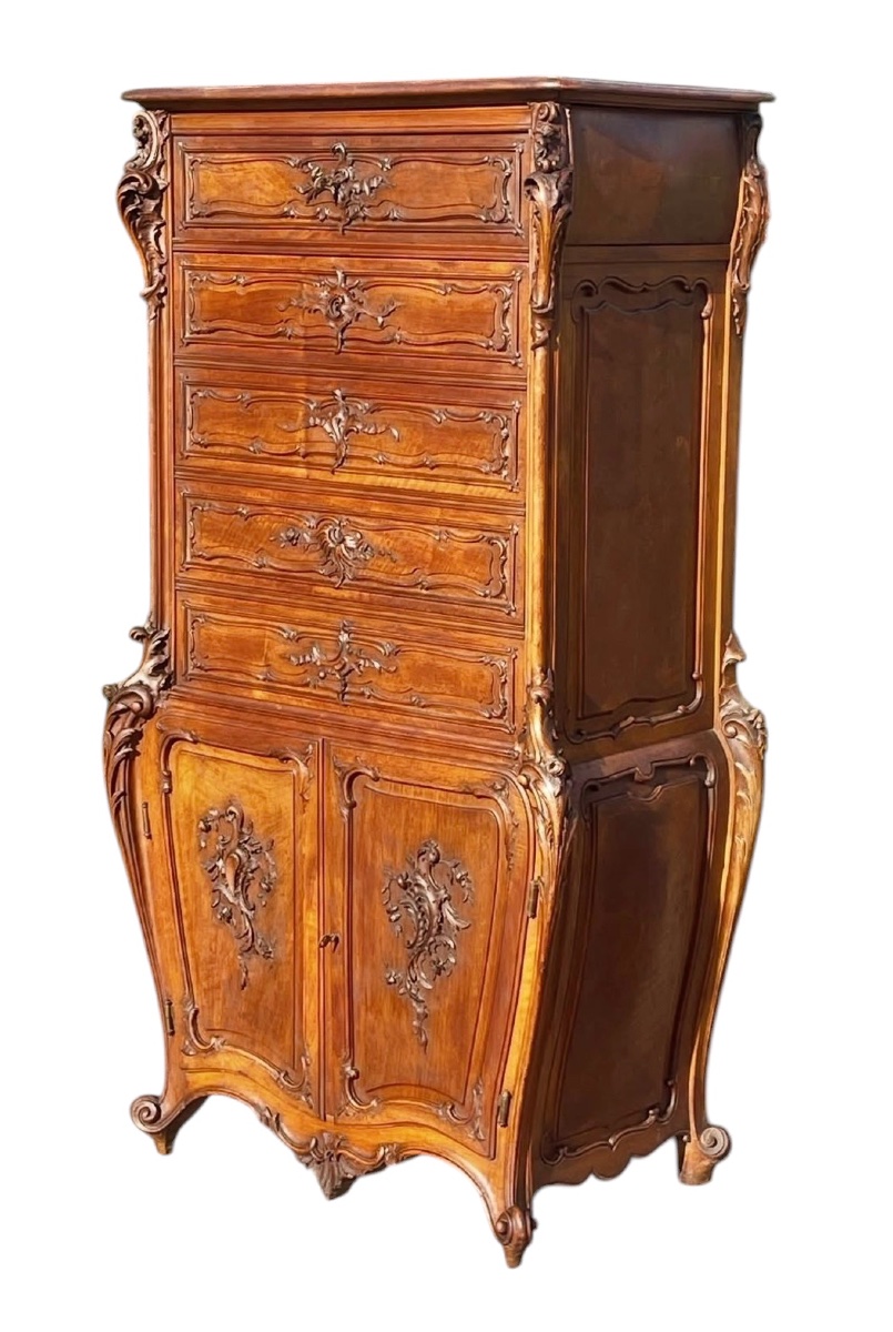 Secrétaire Galbé en Noyer Style Louis XV-photo-3